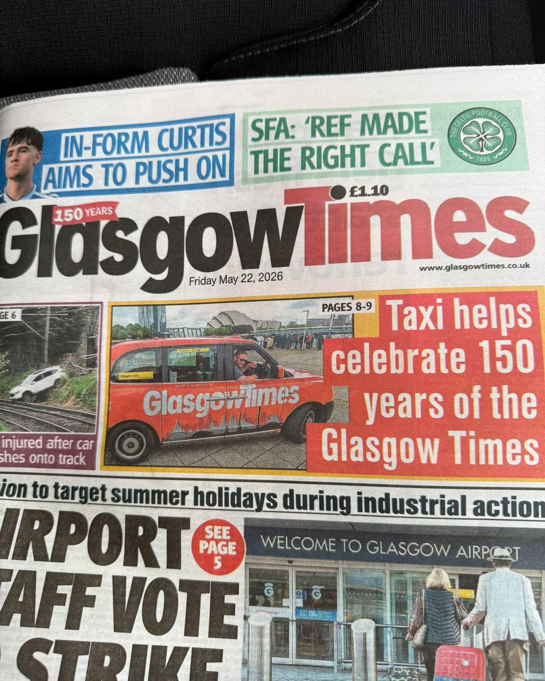 Glasgow Times front page — taxi wrap feature
