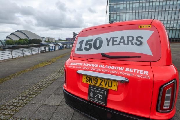 Glasgow Times taxi wrap — rear, 150 Years