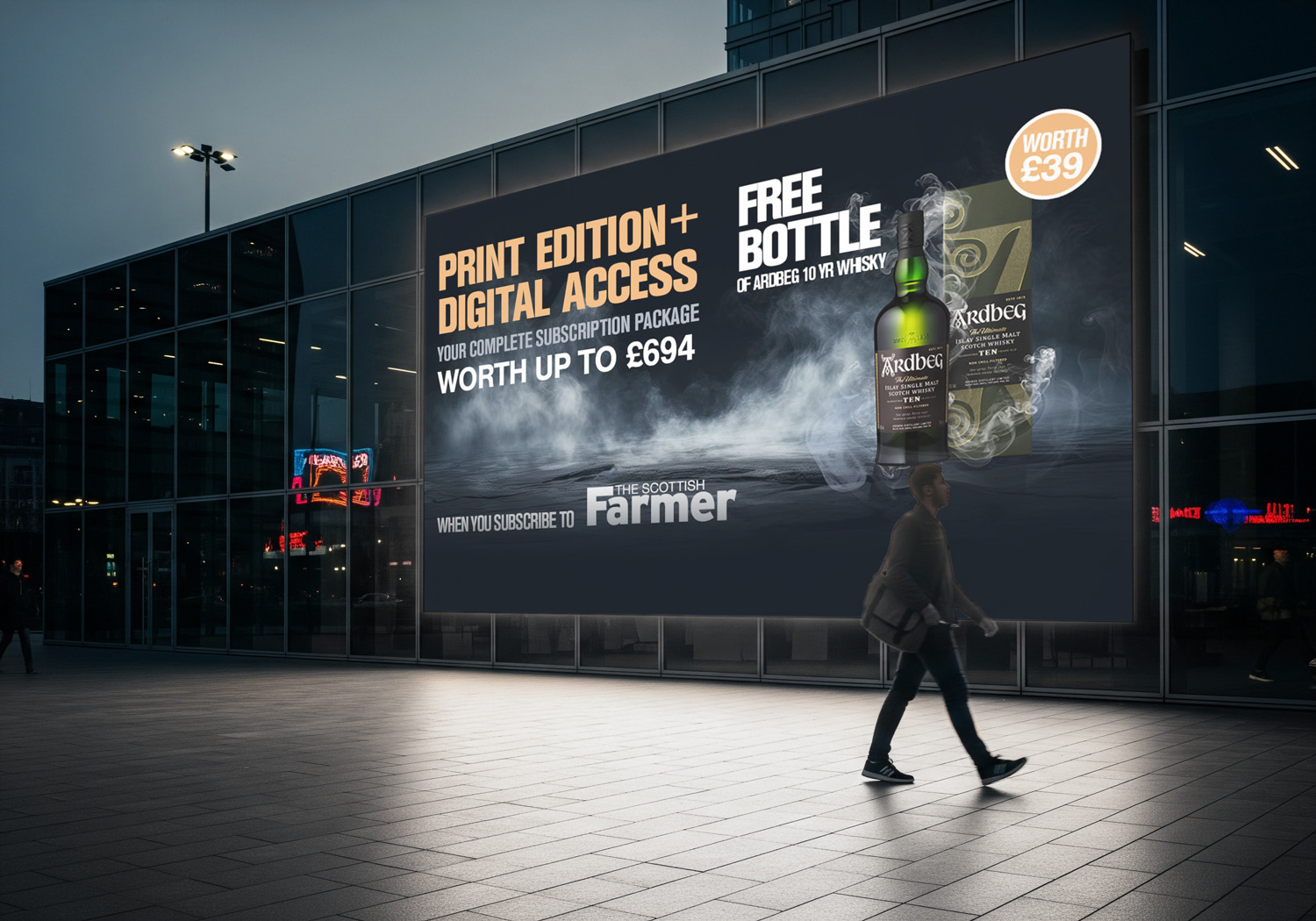 Ardbeg × The Scottish Farmer subscription billboard