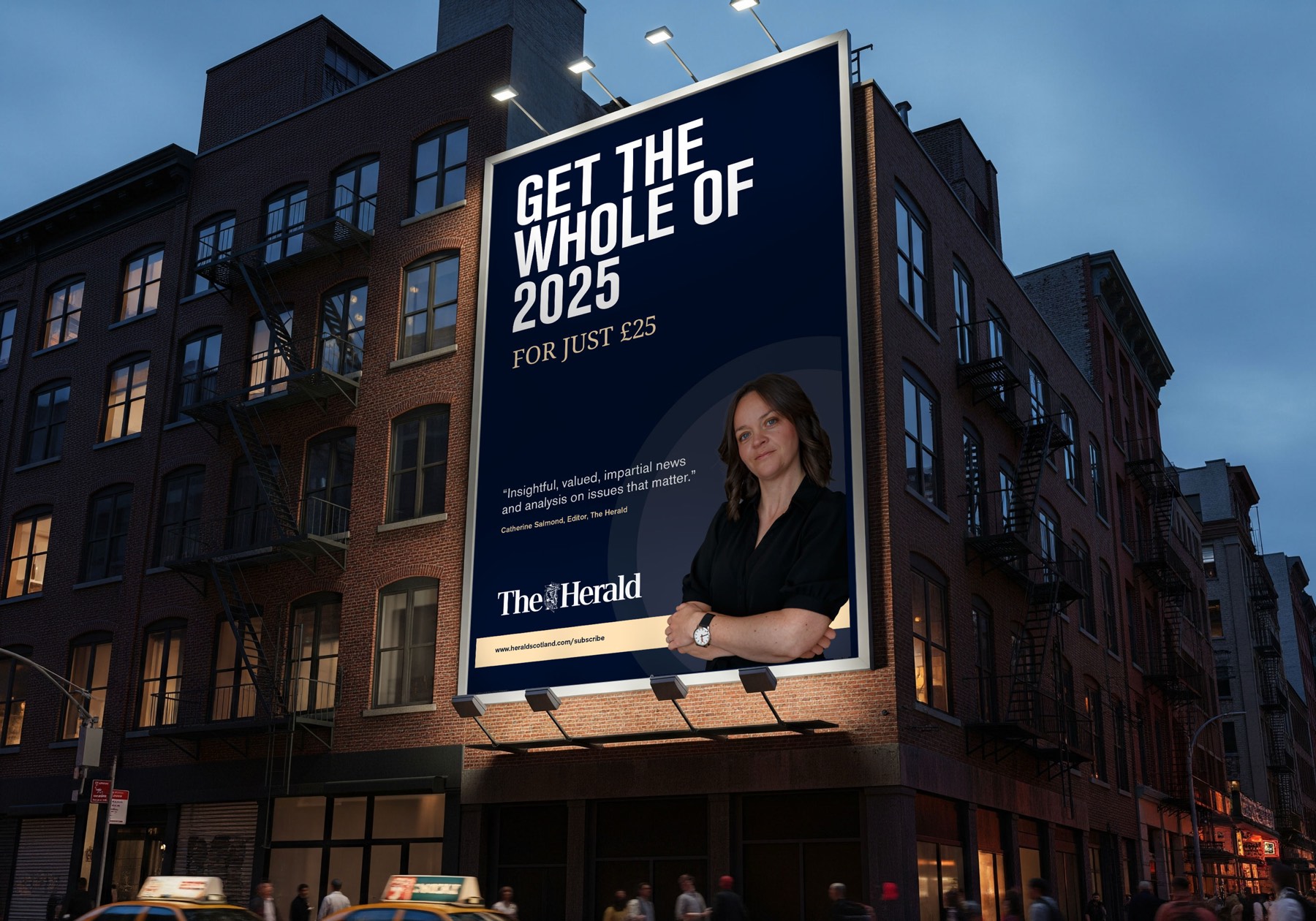 The Herald 25 for £25 campaign on a city-centre building billboard