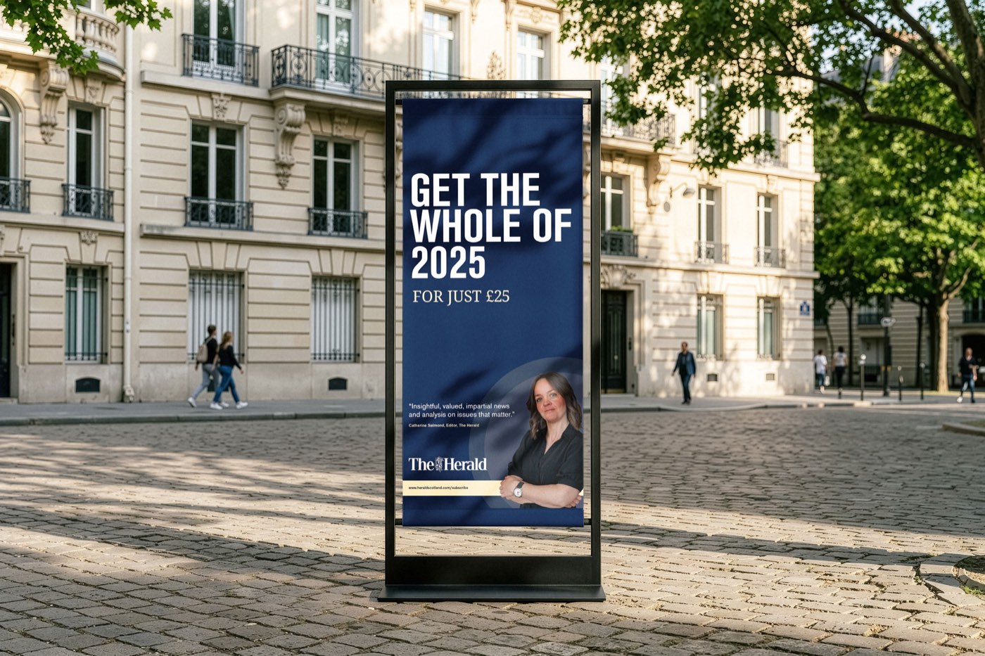 25 for £25 poster on a city street stand
