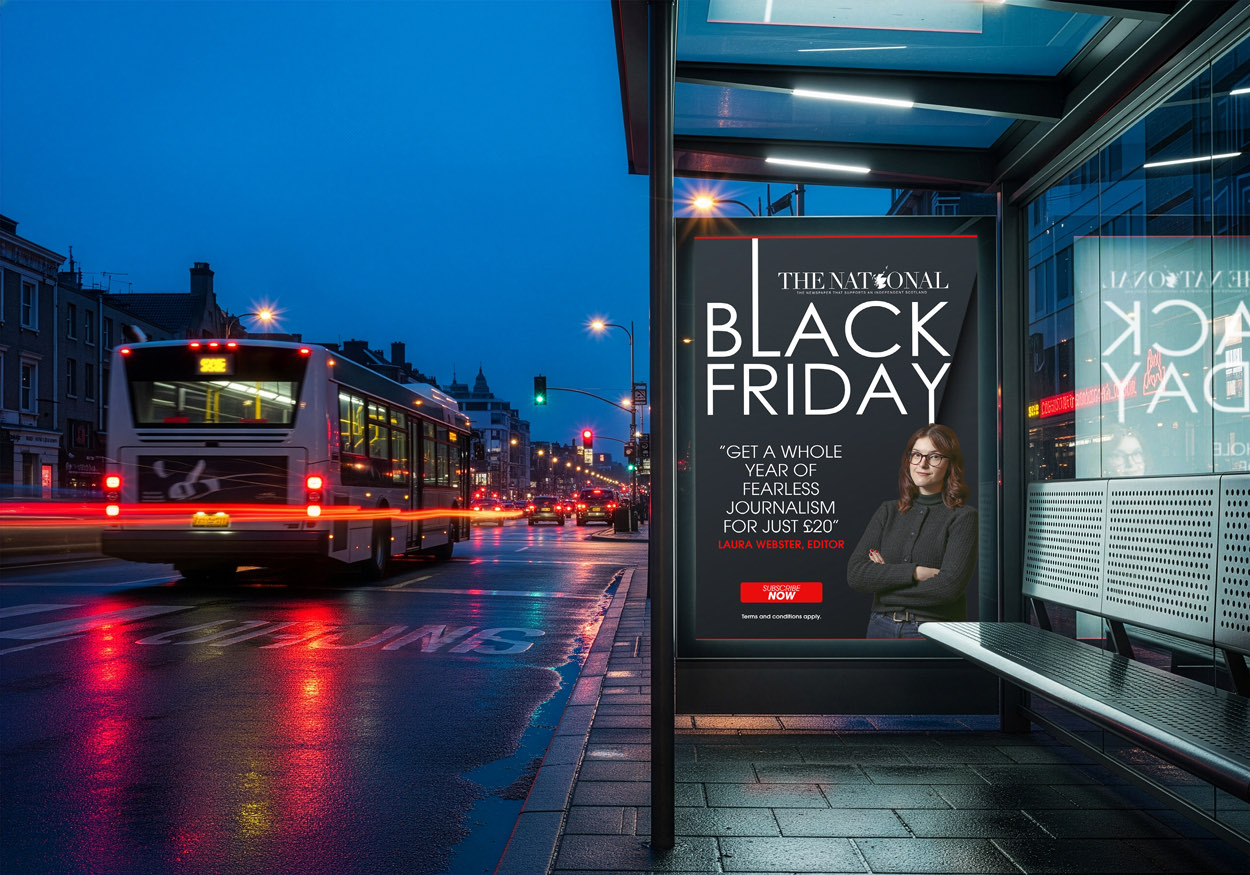 The National Black Friday subscription poster at a bus stop