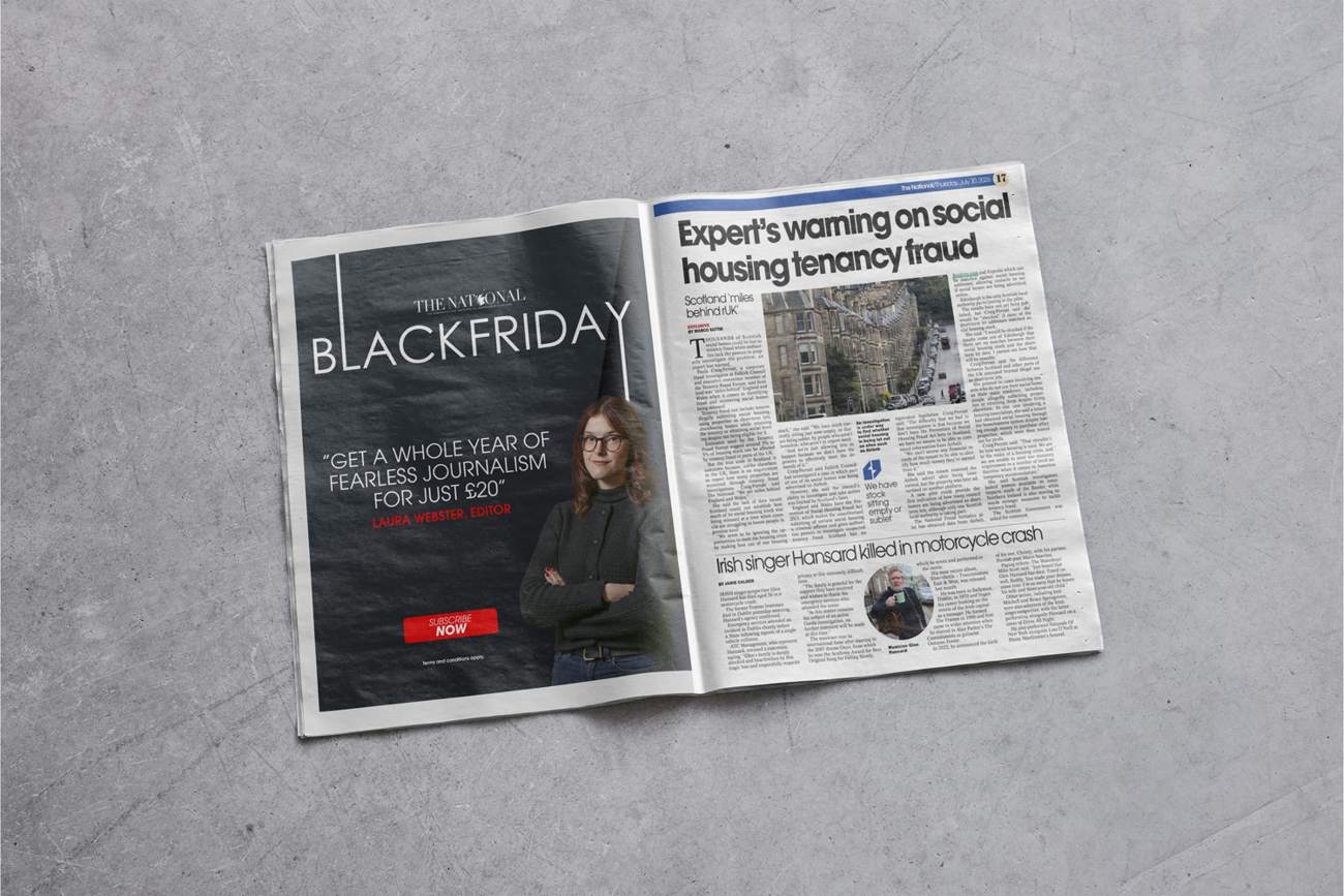 Black Friday double-page spread in The National