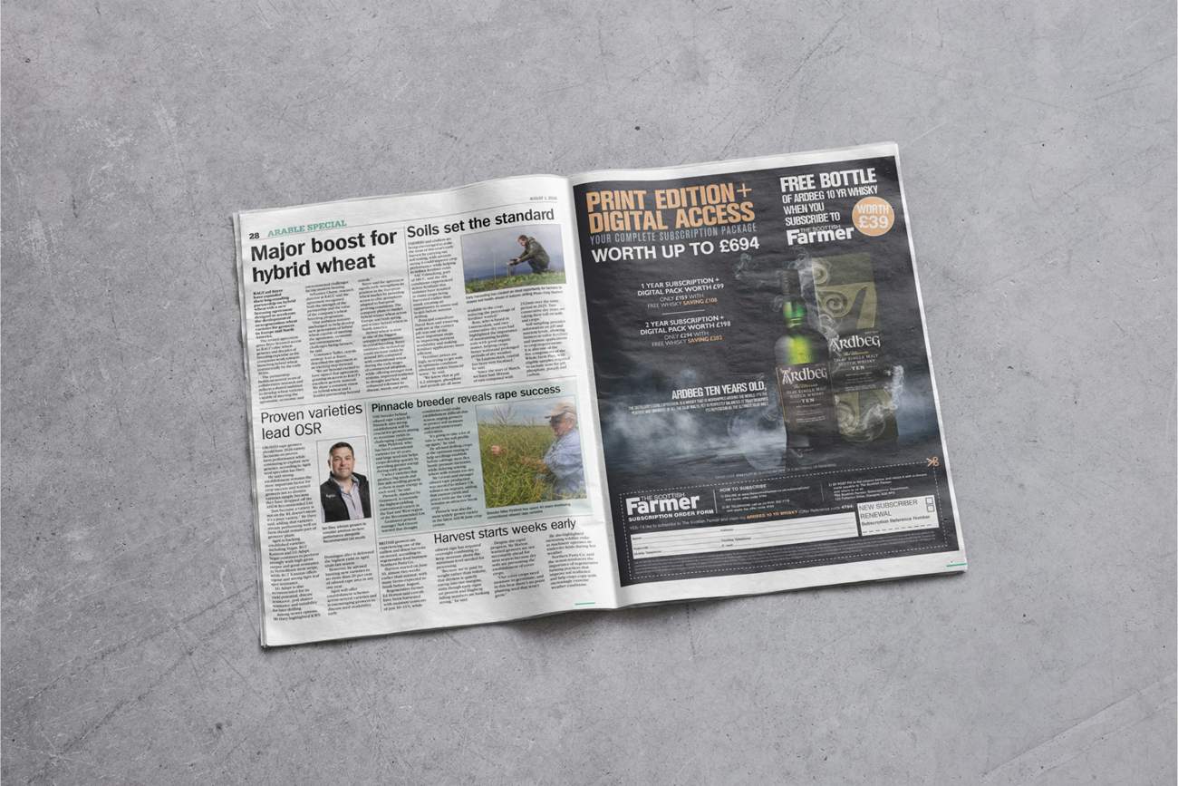 Ardbeg subscription advert in The Scottish Farmer print edition